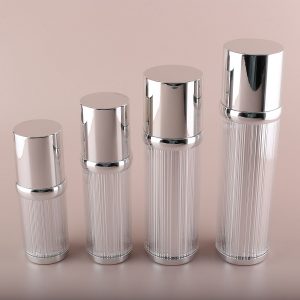cylinder shape acrylic silver airless bottle
